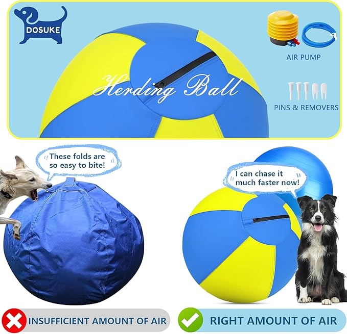Herding Ball for Dogs and Horses - 25" Jolly Ball for Dogs, Agility Training Equipment, Herding for Australian/German Shepherd, Improved Bite-Resistant, Reinforced Sewing Dog Toys - Blue Large