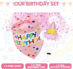 SCENEREAL Dog Birthday Bandana with Hat and Dress Girl Set, Puppy Birthday Party Supplies, Cute Pink Tutu Skirt Outfit for Small Medium Large Dogs