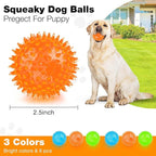 Puppy Toy 2.5” Squeaky Dog Balls Toys and Spikey Dog Ball for Aggressive Chewers for Small Dogs Dog Balls for Clean Teeth and Training （6 Pack
