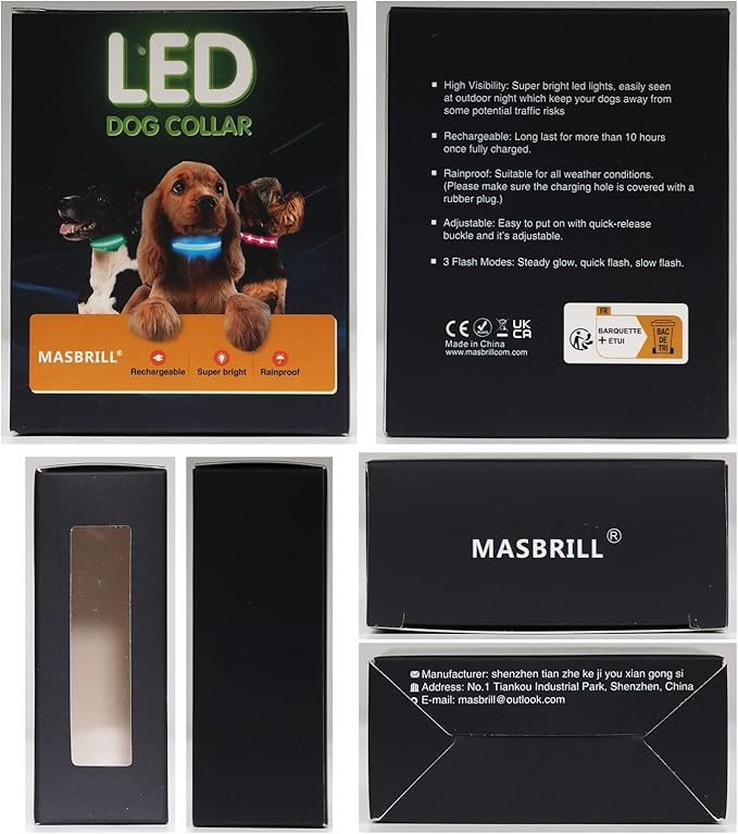 MASBRILL Light Up Collar, LED Rechargeable Glow Flashing Night Collar, Waterproof, 4 Colors, 3 Sizes for Small to Large Dogs (S(0.98 * 15.75"), Purple)
