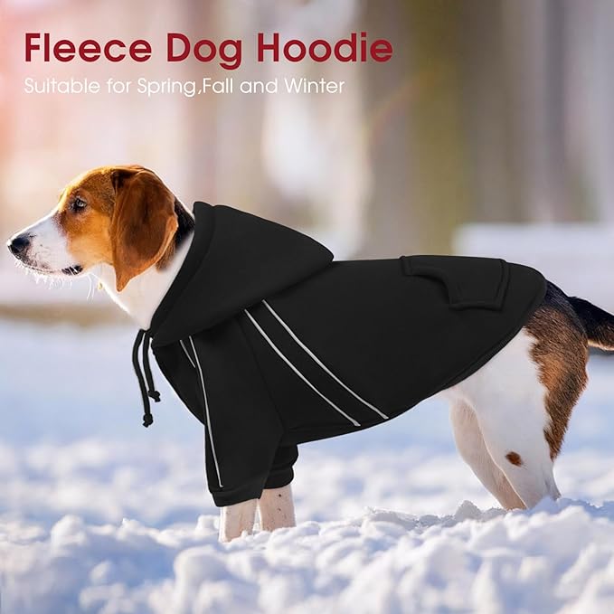 ASENKU Cozy Dog Hoodie，Soft Sweater with Adjustable Hood, Back Pocket and Leash Access Hole，Warm Reflective Sweatshirt for Cold Weather（Black，M
