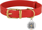 BRONZEDOG Leather Dog Collar with Metal Buckle Durable Basic Pet Collars for Small Medium Large Dogs (13-16 Inch (Pack of 1), Red & Gold Buckle)