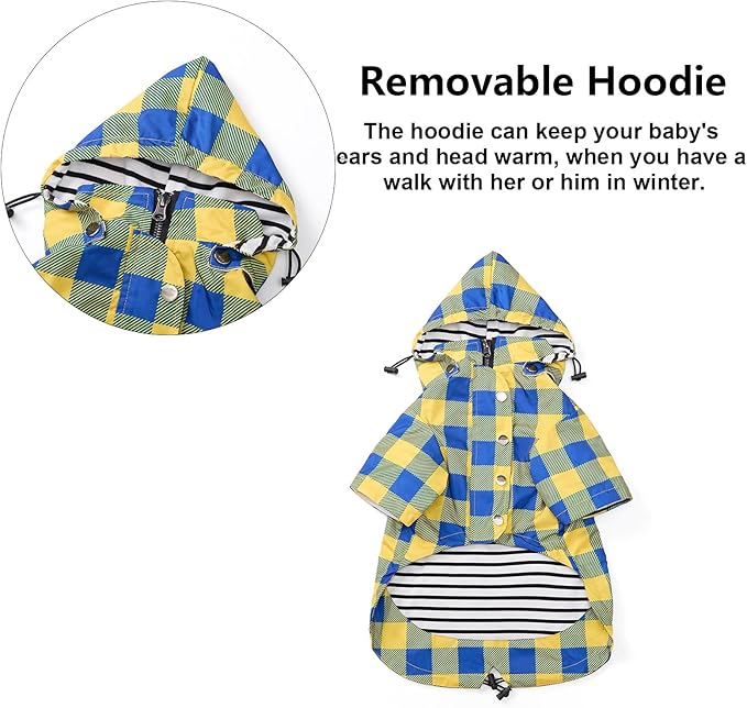 Dog rain Coat Waterproof Raincoat Puppy Jacket with Legs Buttons Zipper Hood Drawstring Fit for Yorkie Terrier Schnauzer Poodle Border Collie Labrador Golden Retriever 8lbs to 80lbs Yellow S