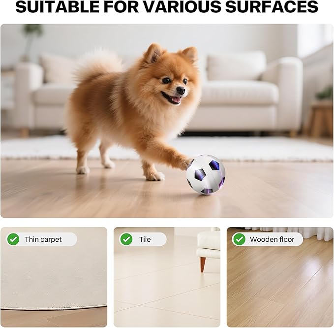 Pet Prime Active Rolling Ball for Dogs Motion Activated Rechargeable Automatic Interactive Dog Ball Toy with LED Light Self Moving Toy for Small Medium Large Dogs to Play