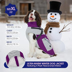 FUAMEY Dog Winter Jackets for Large Dogs,Dog Coat with Harness Built in,Waterproof Dogs Snowsuits Warm Pet Jacket Zip Up Fleece Cold Weather Coats Reflective Puppy Vest with Pocket Purple 3XL