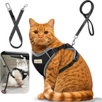 Cat Harness and Leash for Walking, Retractable Cat Harnesses and Leash Set Escape Proof, Breathable Soft Kitten Small Large Harness for Travel Training and Walking, Black, XXS
