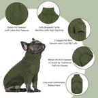 Queenmore Small Dog Pullover Sweater, Cold Weather Cable Knitwear, Classic Turtleneck Thick Warm Clothes for Chihuahua, Bulldog, Dachshund, Pug (Army Green, Large)