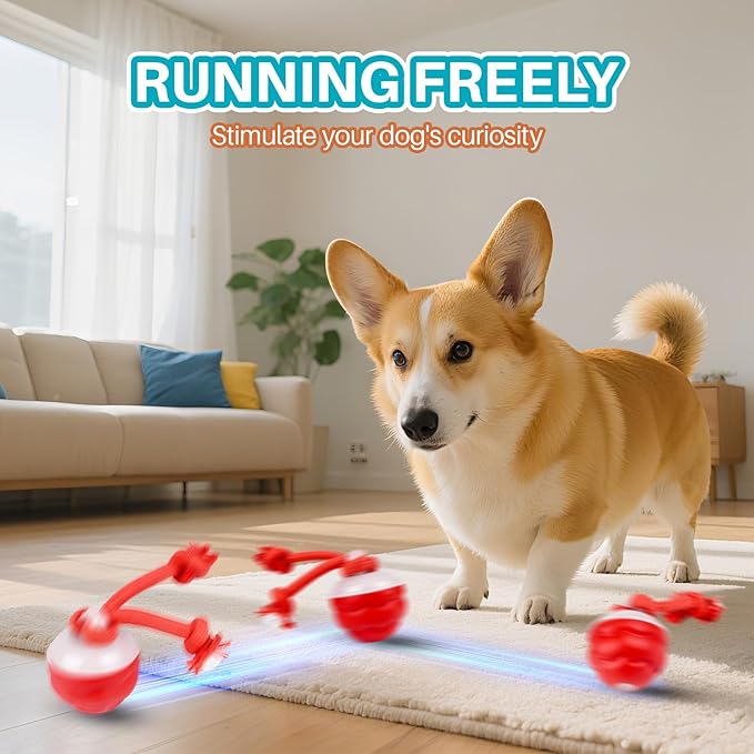 Interactive Dog Toys Multiple Modes Moving Dog Ball with Touch Activated queaky Dog Toy for Small/Medium Puppy Toys for Daily Training (Red)