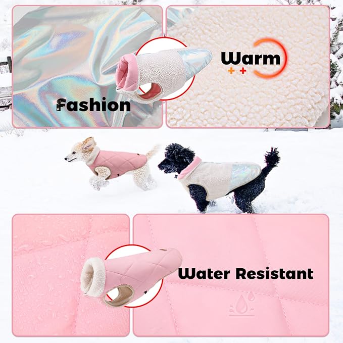 EMUST Dog Feece Jacket, Soft Dog Vest Warm Cold Weather Coats for Small Medium Dogs Boy or Girl for Fall Winter, Cream, L