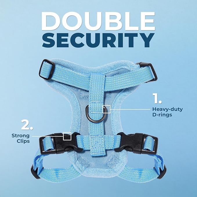 Voyager Step-in Lock Adjustable Cat Harness w. Cat Leash Combo Set with Neoprene Handle 5ft - Supports Small, Medium and Large Breed Cats by Best Pet Supplies - Baby Blue, XS