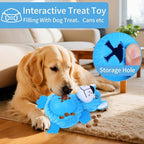 Interactive Dog Toys, Plush Dog Toy with Treat Dispensing Ball, Squeaky Dog Toy with Cute Plastic Paws for Playing,Slow Eat Hiding Food Enrichment Toy for Small & Medium Breeds (Blue)