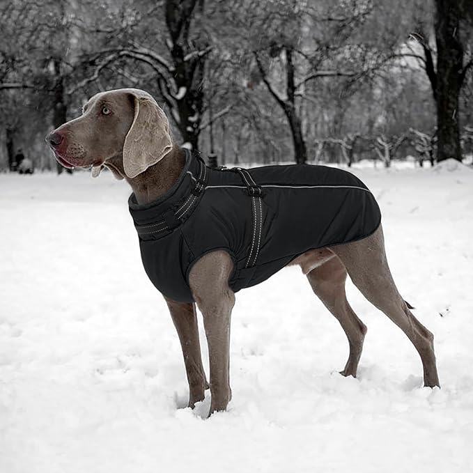 Lelepet Waterproof Dog Jacket with Harness Built in Warm Dog Winter Coat, Reflective Fleece Jacket, Dogs Coats for Lage Dogs, Thermal Turtleneck Pet Snowsuit for Cold Weather, French Bulldogs, Black L