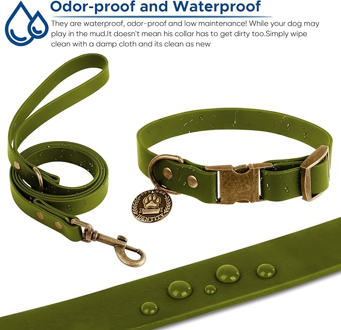 Wisedog Dog Collar and Leash Set, Waterproof Adjustable Puppy Collars with Cute Tag 6FT Dog Leash with Poop Bag for Small Medium Large Dogs (XS, Green)