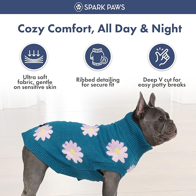 Spark Paws Knit Dog Sweater – Ultra Soft Warm Winter Dog Sweater for Small, Medium & Large Dogs – Stretch Fit Pet Sweater for French Bulldog, Pitbull, Girl & Boy Dogs Jacket, (Flower,S)