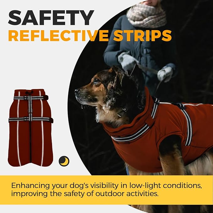 Lelepet Dog Winter Coat Waterproof Dog Jacket with Harness Built in Windproof Reflective Cold Weather Coats for Small Medium Large Dogs, Thermal Fleece Lined Coats for Walking Camping, Orange, XS