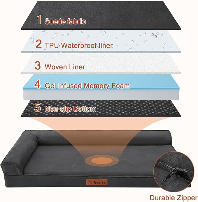 Orthopedic Dog Bed Medium Size Dog, Inch Memory Foam Pet Bed for Small and Medium Dogs, Removable and Washable Microsuede Cover, TPU Waterproof Liner, Nonskid Bottom, 30x20x6 Inches, Dark Grey