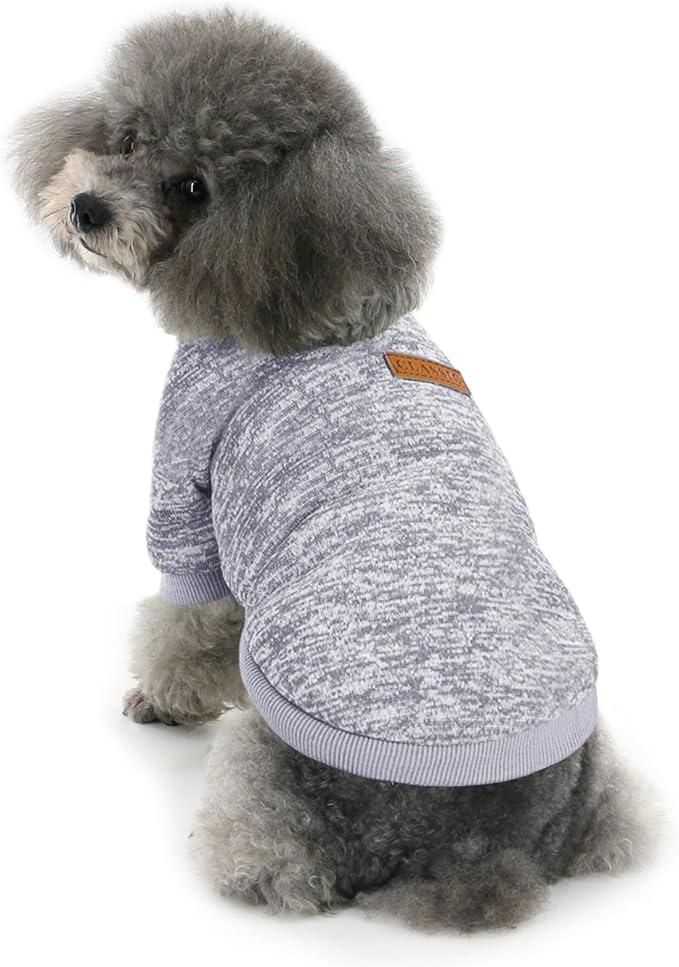 Idepet Pet Dog Classic Knitwear Sweater Fleece Coat Soft Thickening Warm Pup Dogs Shirt Winter Pet Dog Cat Clothes Puppy Customes Clothing for Small Dogs (XXS, Grey)