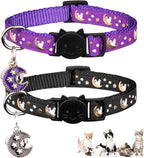 2Pcs Breakaway Cats Collars Cat Collars for Boy & Girl Cats Adjustable Kitten Collars with Bell,Purple+Black,8"-13.1"