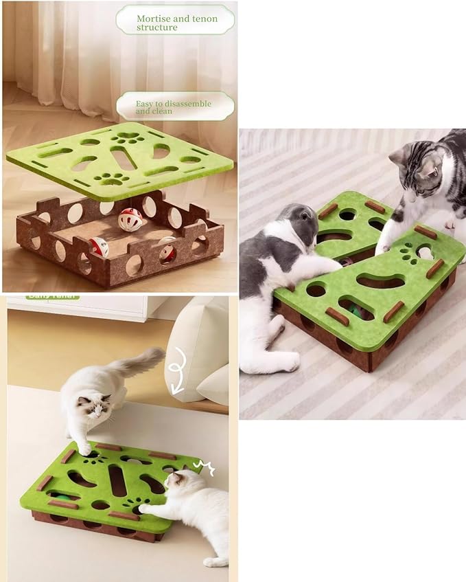 Interactive Cat Scratch Box with Nail File & Slow Feeder - Puzzle Enrichment Toy for Indoor Cats Mental Stimulation