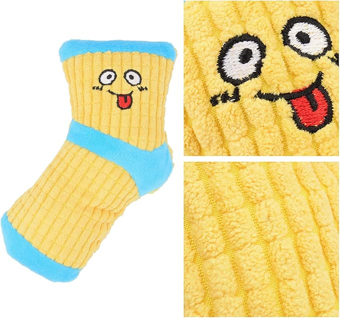 Squeaky Dog Toys, Funny Dog Toys Stuffed Plush Dog Toy, Cute Socks Dog Birthday Gift Dog Chew Toys Pet Toys for Small Medium Dogs(White Red)