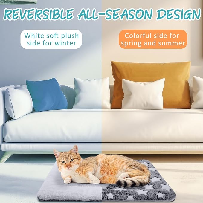 VitalCozy 2 Pack Self Warming Cat Mat Self Heating Pad Bed Reversible Machine Washable Reflects Body Heat Warm Thermal Pet Pad Crate Blanket for Feral and Indoor Cat(Star,22'' X 18'')