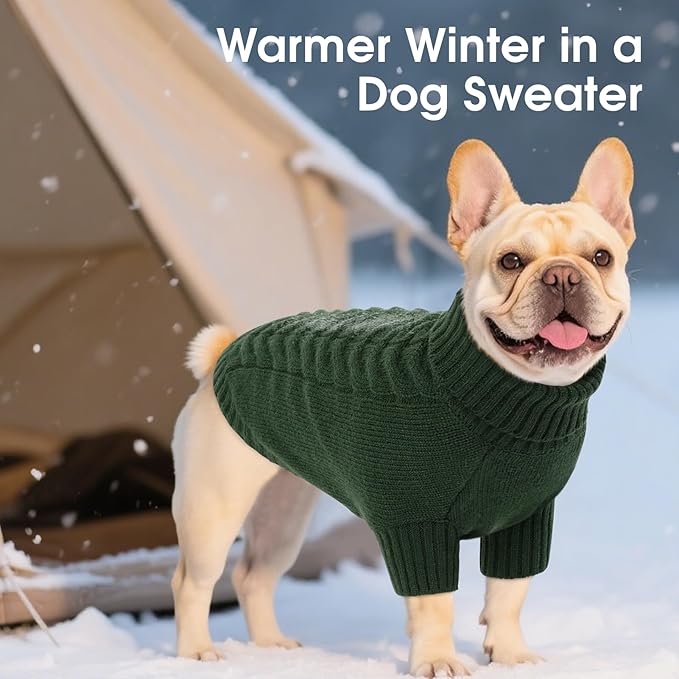 Dog Sweaters for Medium Dogs Classic Turtleneck Dog Christmas Sweater Thick Warm Pullover Male Puppy Pet Stretch Knitwear Fall Winter Clothes with Leash Hole(Green, M)