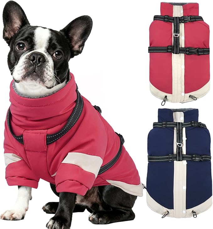 MIGOHI Dog Coat with Harness Built in, 2-in-1 Thermal Dog Winter Coat, Windproof Reflective Jacket with High Collar for Medium Dogs, Easy On Back Zipper, Cocker Spaniels, Pink, L
