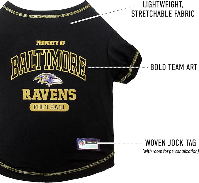 NFL Baltimore Ravens Dog T-shirt X-Large. - Licensed Shirt for Pets Team Colored with Team Logos- Premium Stretchable Materials for the comfort of your Dog & Cat