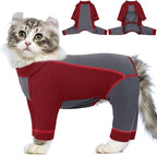 SUNFURA Hair Sticky Cat Clothes, Cat Sweater for Cats Only, 4-Legged Fleece Sweaters Kitten Pajamas Reduce Shedding Fur, Warm Pullover Shirts for Cats, Red L