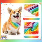 E-Clover Rainbow Dog Bandanas & Matching Scrunchie Set Girl Cute Pride Dog Scarf Bibs Pet Bandana with Bow Tie for Medium Large Dogs Owner Mom Summer