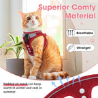 Cat Harness and Leash Set for Walking Escape Proof, Soft Adjustable Kitten Harness Breathable Mesh with Reflective Strips Harness for Kitty Puppy Bunny(Red,S)