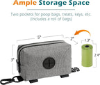 PetBonus Dog Poop Bag Holder, Portable Pet Waste Bag Dispenser, 2 Pouches for Treats and Walking Accessories, Fit All Leashes, Includes 1 Roll of Dog Poop Bags (Grey)