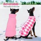 ASENKU Dog Winter Coat, Fleece Doggie Jacket Plaid Reversible Vest Waterproof Windproof Cold Weather Clothes for Small Medium Large Dogs (XXL, Pink)