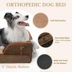 Comfort Expression Orthopedic Dog Bed for Extra Large Dogs 53x42 Inch, Waterproof Supportive Egg Crate Foam XXL Pet Bed with Removable Bolsters, Dog Couch with Washable Cover & Non-Slip Bottom, Brown