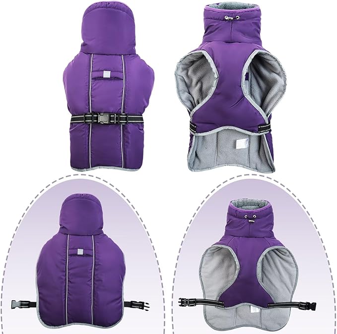Warm Dog Coat Reflective Jacket,Size S Waterproof Winter Coat Turtleneck Dog Clothes for Cold Weather,Thick Fleece Snowsuit Christmas Vest for Small Dogs,Thermal Cold Weather Coats,Purple,S