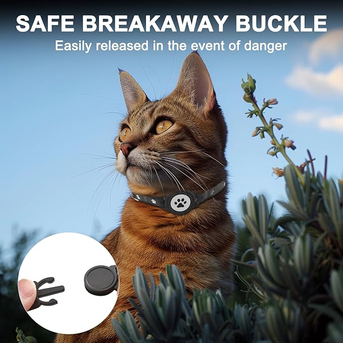 Airtag Cat Collar Breakaway, Reflective Cat Collar with AirTag Holder and Bell, Compatible with Apple Air Tag, Comfortable Padding, Adjustable, Durable (Black)