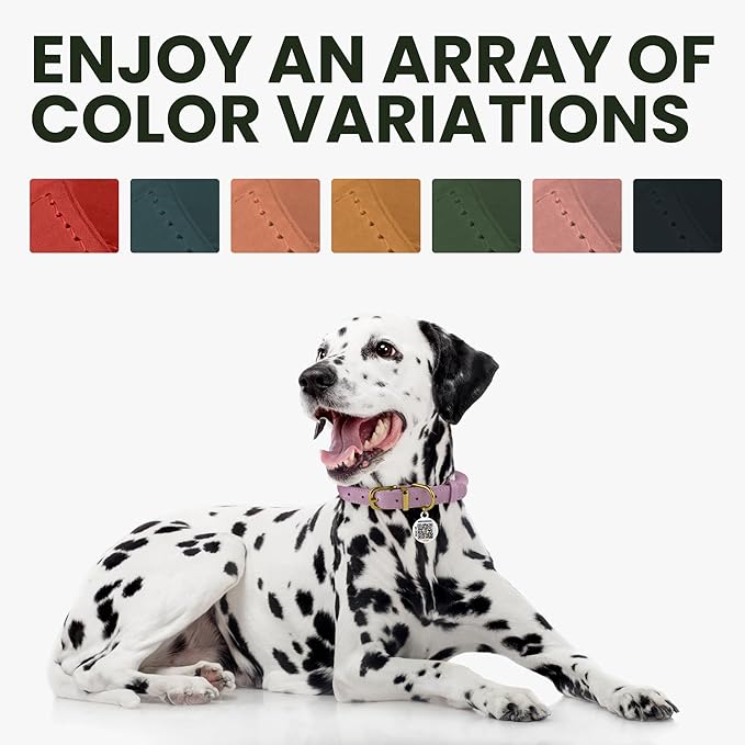 BronzeDog Rolled Leather Dog Collar with QR ID Tag, Adjustable Soft Round Collars for Small Medium Large Dogs Puppy (16" - 19" Neck Size, Burgundy)