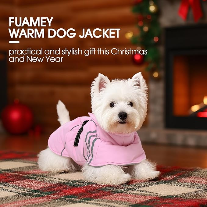 FUAMEY Dog Cold Weather Coats,Dog Winter Jackets for Large Dogs Warm Dogs Coat with Reflective Strips Waterproof Pet Snowsuit Thick Paded Pets Vest for Labrador Golden Retriever Pink XL
