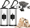 Metal Dog Poop Bag Holder Aluminum Dispenser for Leashes, Hiking & Travel, Lightweight Scratch-Resistant with 3 Attachments and 195 Bags (Silver, 2 Holder 30 Bags)