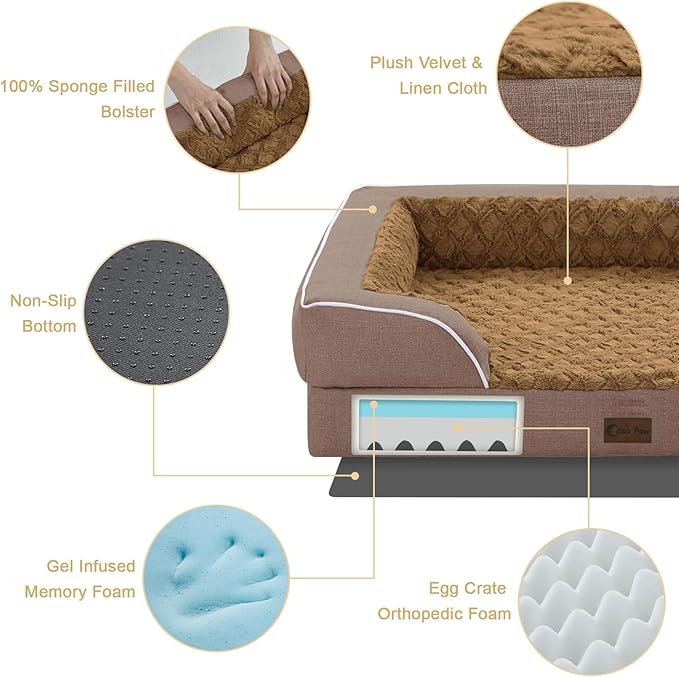 Orthopedic XL Dog Beds, Waterproof Memory Foam Big Pet Bed for Extra Large Sized Dogs 45x35Inch, Non-Slip Bottom and Egg-Crate Foam Dog Couch Bed with Washable Removable Cover, Brown