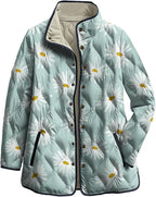 LIZALIG Women's Cropped Puffer Jacket Lightweight Floral Print Long Sleeve Padded Quilted Puffy Cardigan Coat