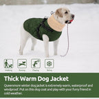 Queenmore Dog Jackets for Medium Dogs, Dog Coat with Harness Built in, Waterproof Pet Winter Coat with Zipper On Back Doggy Snowsuits Warm Pet Jacket for French Bulldog, Poodle, Corgi, ArmyGreen M