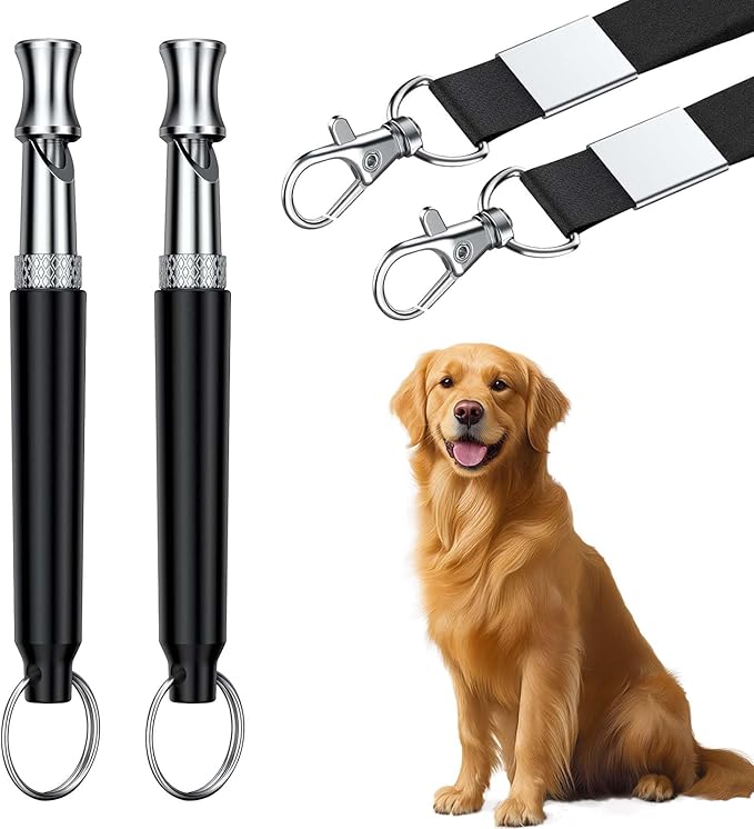 2 PCS Dog Whistles,Professional Recall Dog Training Whistle with Lanyard,Adjustable Ultrasonic Silent Dog Recall Whistles,Dog Whistle to Stop Barking Neighbors Dog,Dog Barking Stopper (Black+Black)