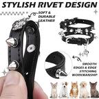 EXPAWLORER Leather Cat Collar for Girl Boy- Adjustable Pet Collar with Safety Elastic Belt,Personalized Punk Accessories Buckle Collars with Bell & Durable D-Ring,Rivet(Black)