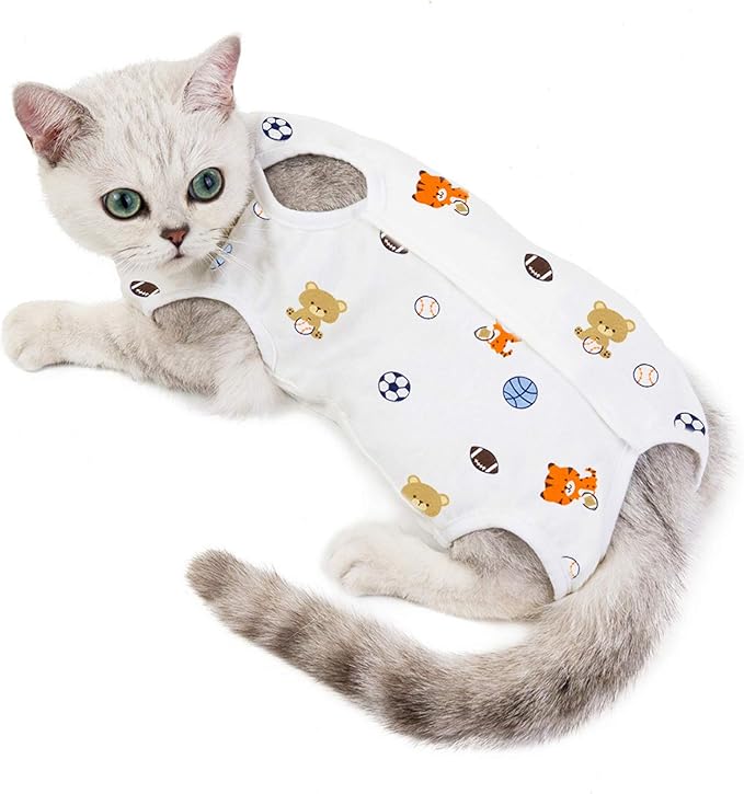 Cat Professional Surgical Recovery Suit,E-Collar Alternative for Cats Dogs,After Surgery Wear, Pajama Suit,Home Indoor Pets Clothing Football M