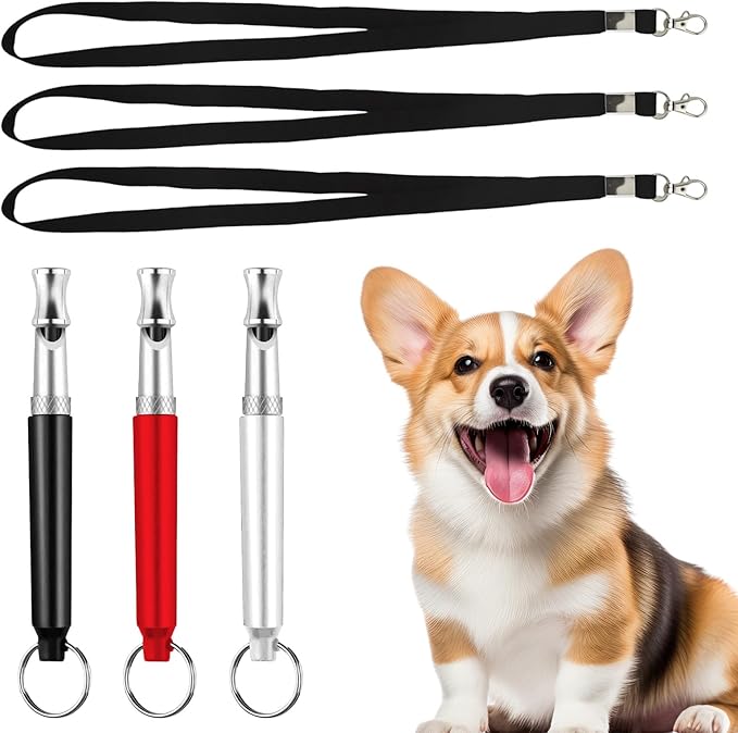 3 Pcs Dog Whistle to Stop Barking with Lanyard, Dog Whistle Training(Black White red)
