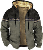 Men's Western Aztec Jackets Hooded Cowboy Hoodie Warm Full Zip Ethnic Vintage Long Sleeve Coat Fall Winter Tops