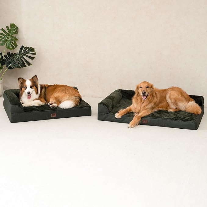 EHEYCIGA Memory Foam Dog Bed Large Sized Dogs, Pet Bed for Large Dog for Crate with Waterproof Liner, Pet Couch Bed Orthopedic with Washable Removable Cover, 35x23x6 Inches, Dark Green