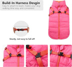 Geyecete Winter Warm Coat Waterproof Dog Winter Jacket with Harness Traction Belt,Windproof Pet Outdoor Jacket-Pink-XL