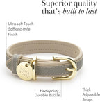 NINA WOOF London Vegan Leather Dog Collar - Luxury Adjustable Buckle for Small to Large Dogs - Padded - Grey Over Beige, Large